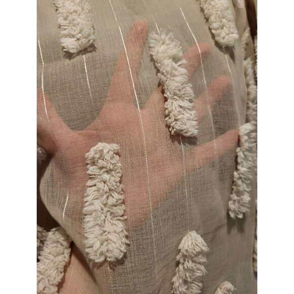 New Yuni Los Angeles Tan Sheer Puff Short Sleeve Top 3D Puff Accents Sz S - Picture 4 of 8